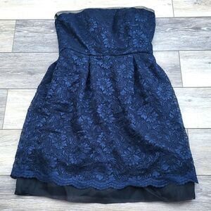 David's Bridal navy blue lace bridesmaid or prom dress